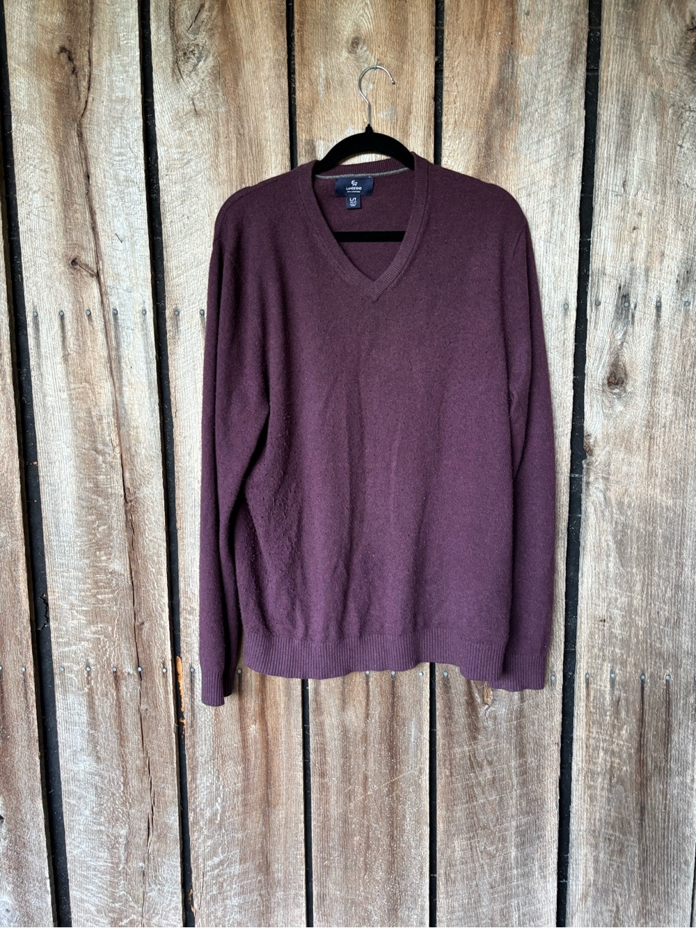 Lands End Mens Large Tall Cashmere Sweater 100% Cashmere Burgundy V Neck L/T